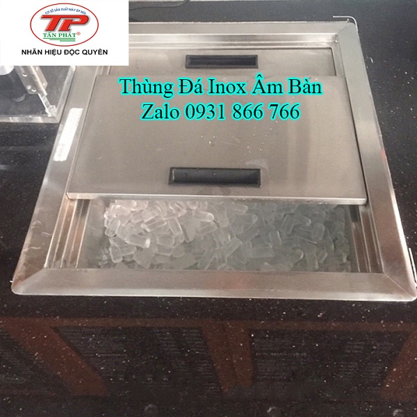 thùng đá inox âm bàn quầy trà sữa