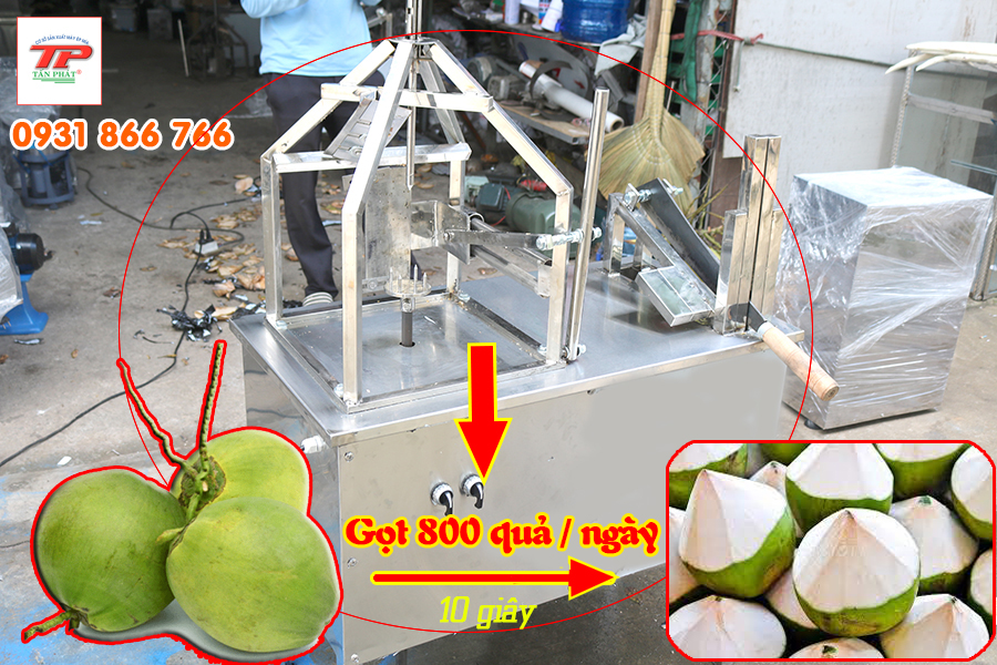 Gọt 800 trái dừa 1 ngày , vựa dừa giảm được 20 triệu tiền nhân viên một tháng nhờ chiếc máy này